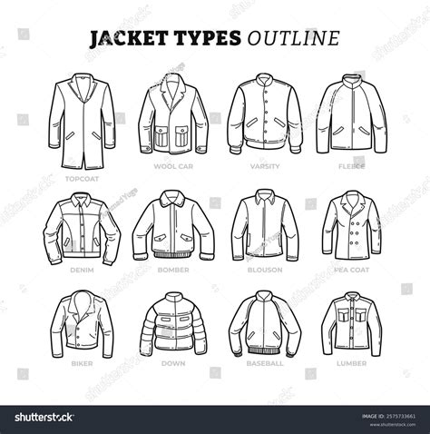 Set Different Types Jacket Outline Collection Stock Vector (Royalty ...