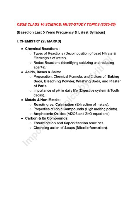 CBSE CLASS 10 SCIENCE & SST: Important Topics Overview - Studocu