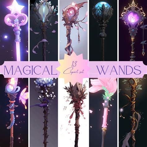 Magical Wands Clipart Set: 12 Transparent PNG Images of Unique and Fantastical Wands- for ...