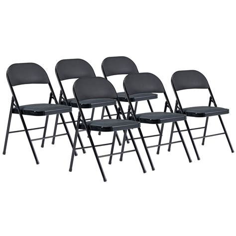 4 Pack Black Folding Chairs with PVC Padded Cushion and Back for Office ...
