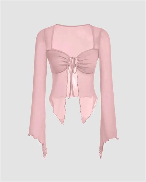 Mesh Square Neck Asymmetrical Top In Light Pink – Littlebox India