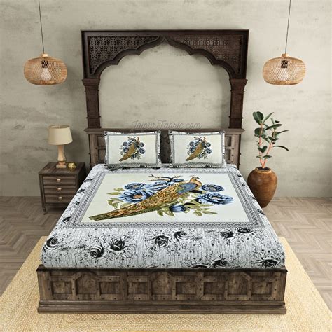 Indigo Night Peacock Symphony Cotton Double Bedsheet Kohler-Peacock Fu ...