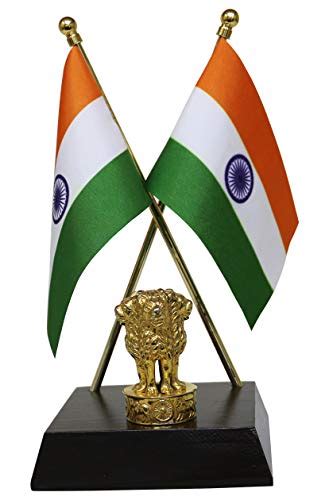 FlagSource Indian National Table Flags with A Shiny 18K Gold-Plated Br