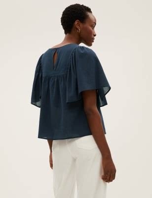 Pure Cotton Regular Fit Angel Sleeve Blouse