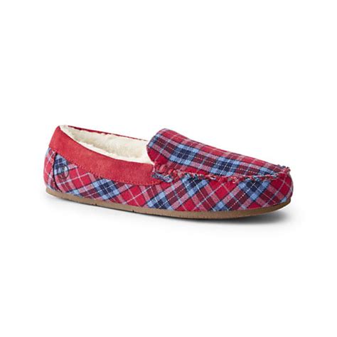 Lands' End Women's Plaid Moccasin Slipper Rich Red Plaid | Devon Sport