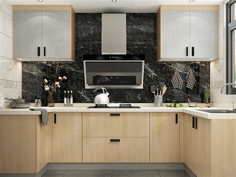 诗尼曼 厨房橱柜整体定制现代简约北欧式U/L型石英石台面厨柜定做_诗尼曼官方商城