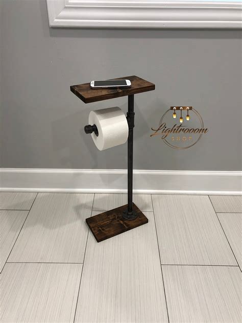 HEAVY BASE Toilet Paper Stand With Shelf, 22 Wood Colors, Phone Holder ...