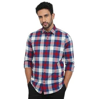 Raymond Men Regular Fit Checks Pattern Pure Cotton Semicutaway Collar ...