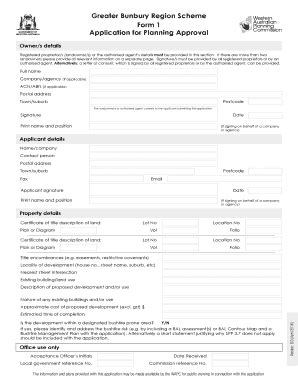 Fillable Online Greater Bunbury Region Scheme Form 1 Application for ...