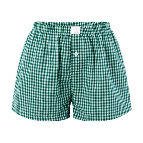 Women Plaid Shorts Elastic Waist Micro Gingham Boxers Loose Fit Striped ...