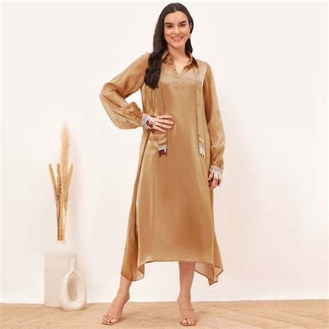 Hazel Brown A-Line Dress with Bead Lace Detail with Slip – First Resort ...