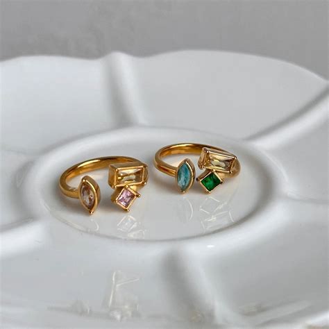 18k Gold Plated Colourful Stone Rings – Accessoire By V