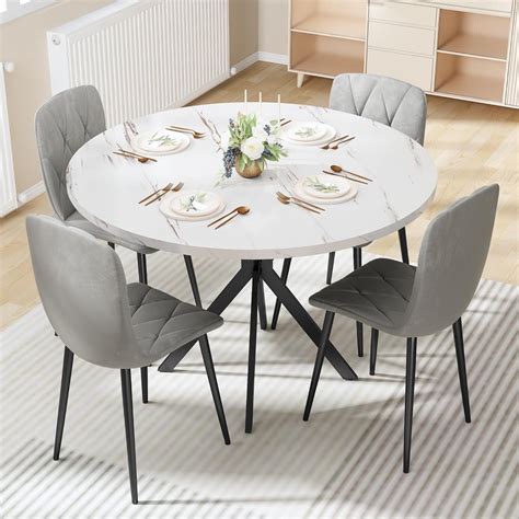 LinkRomat Round Kitchen Table and Chairs Set, 5-Piece Dining Room Table ...