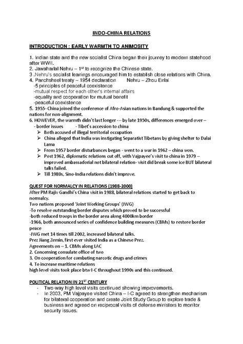 INDO-SINO- summary - important reading for india china relation - INDO ...