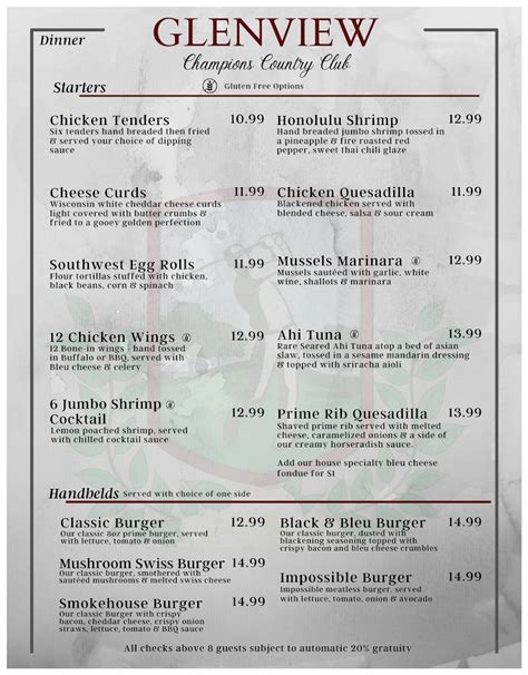 Menu at Glenview Country Club, The Villages