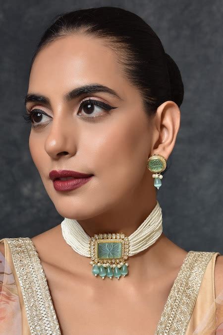 Buy Blue Stones Layered Pearl Choker Set by Swabhimann Online at Aza ...