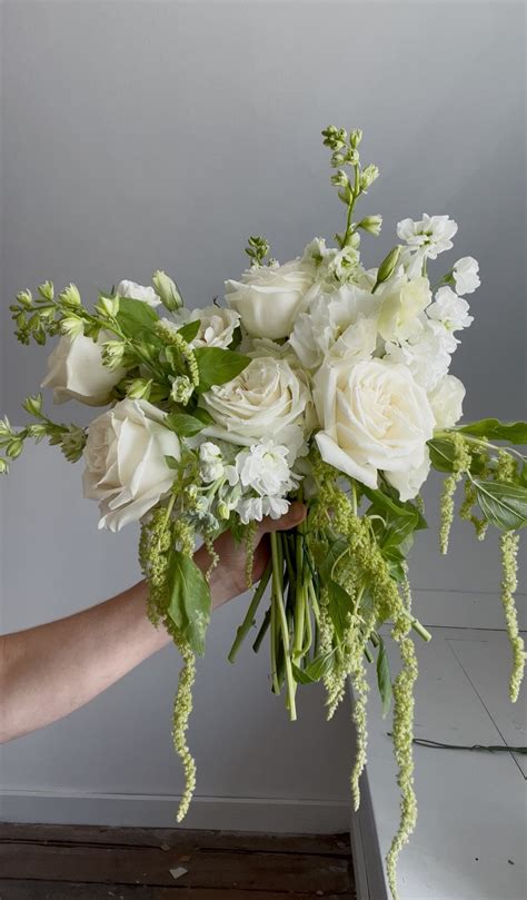 White and Green Bridal Bouquet with Hanging Amaranthus | Wedding ...