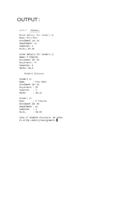 Student Database Output - EE & EC Sem 2 Marks Report - Studocu
