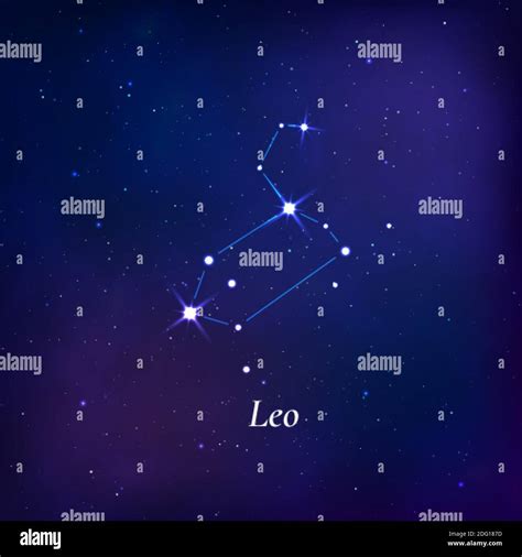 Leo sign. Stars map of zodiac constellation on dark blue background ...