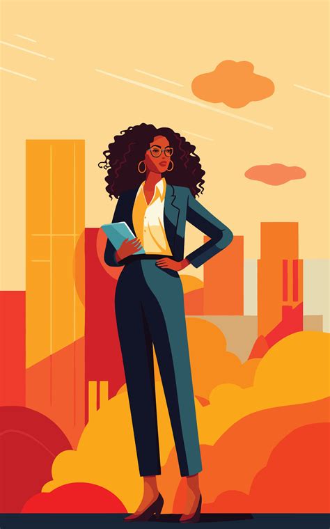 Minimalist vector illustration of a confident black woman in a business ...