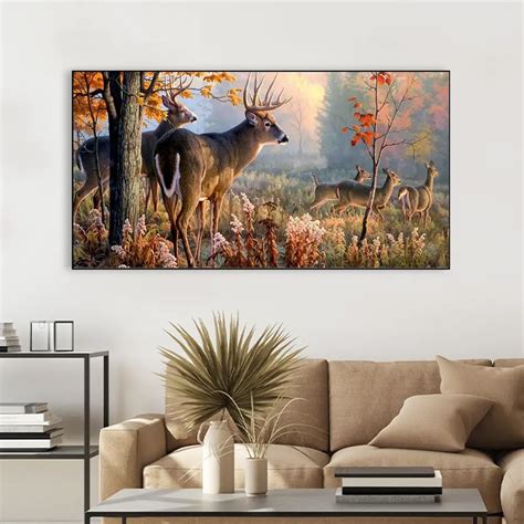 DEKORSTATION Deer in Forest Floating Framed Canvas Wall Painting for ...