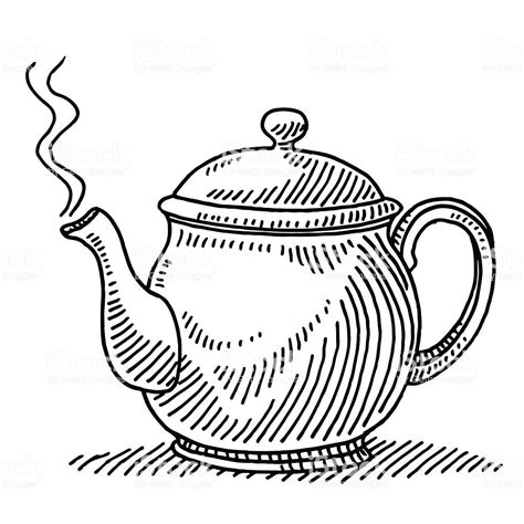 Hand-drawn vector drawing of a Teapot and a bit of Steam, Fresh Tea ...