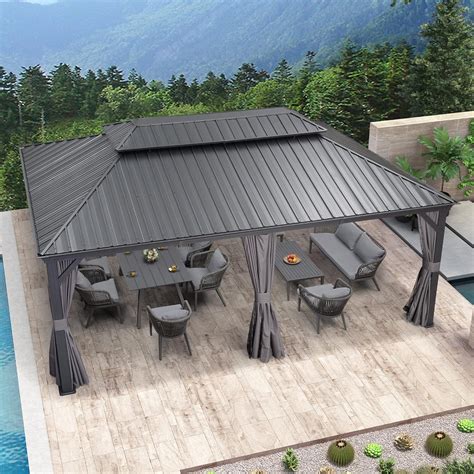 PURPLE LEAF 12' X 20' Permanent Hardtop Gazebo Aluminum Gazebo with ...