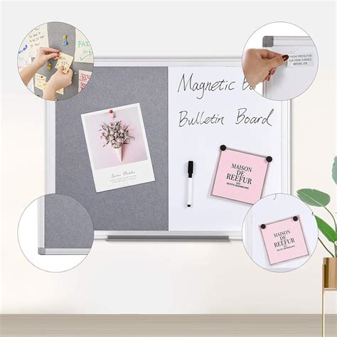 Buy MAKELLO Magnetic Whiteboard Grey Felt Board Combo for Office School ...