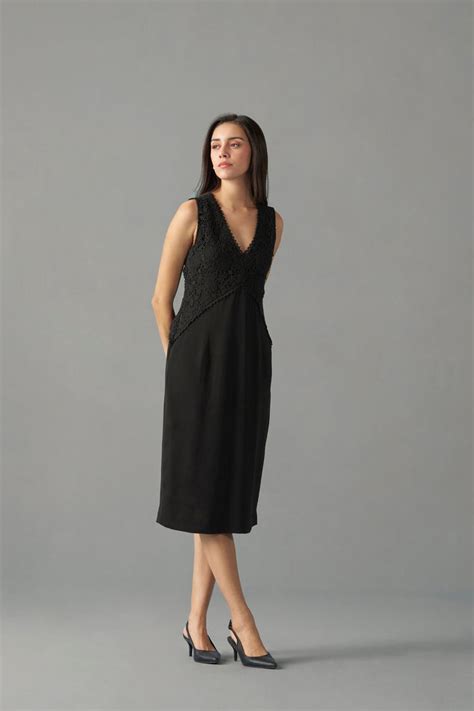 Lace Back Black embroidered midi dress | Black Embroidered Dress – Sava