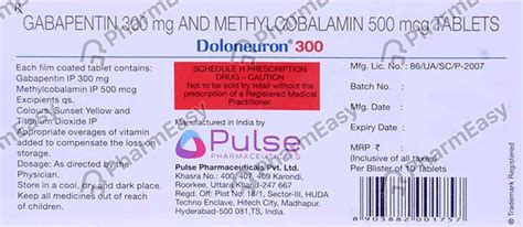 Doloneuron 300mg Strip Of 10 Tablets: Uses, Side Effects, Price ...
