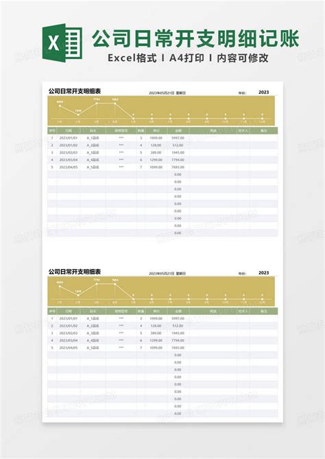 黄色简约公司日常开支明细表Excel模板下载_熊猫办公