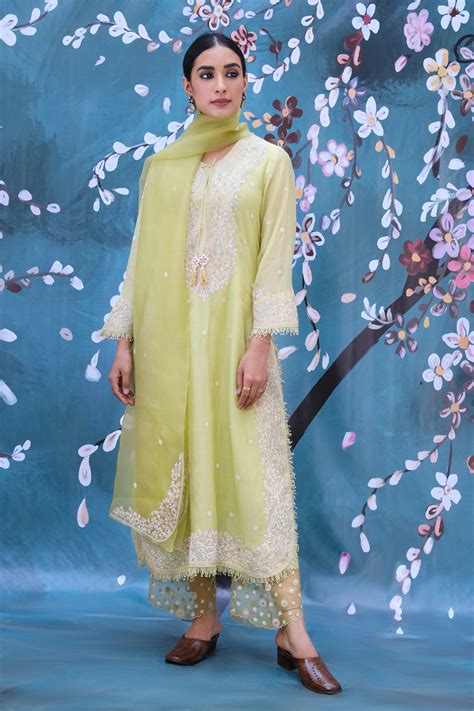 Green Dori Paisley Long Kurta Set – Label Niti Bothra