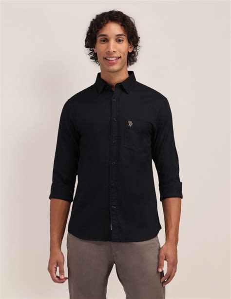 Buy Men Solid Pattern Dobby Shirt Black|U.S. Polo Assn. India