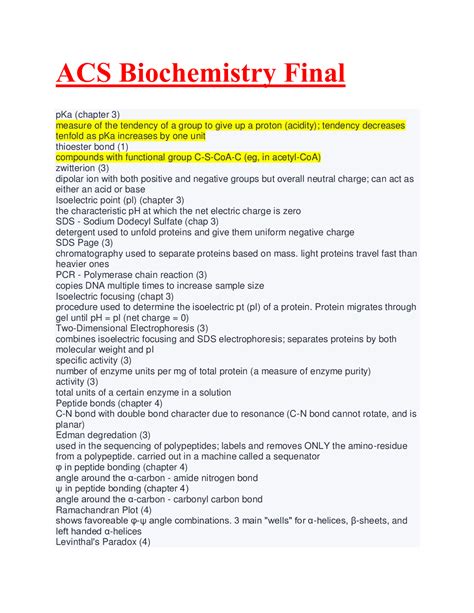 ACS Biochemistry Final Exam Comprehensive Study Guide 2024 - DocMerit