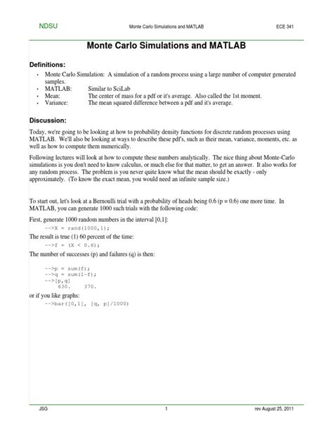 Monte Carlo Simulation MATLAB 的图像结果