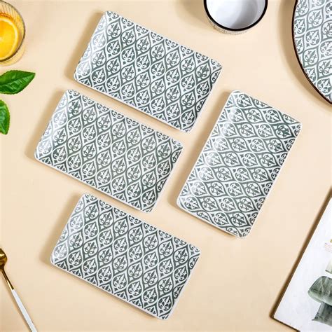 Sage Green Baroque Ceramic Serving Platter Set Of 4 7 Inch Online ...