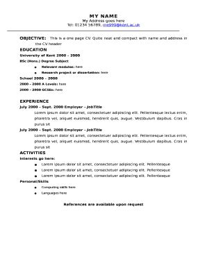 6+ Free Editable One Page Resume Templates in MS Word [DOC] | pdfFiller