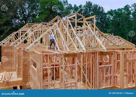 Framing Structure Wood Frame of Wooden Houses Home Close-up New Stick ...