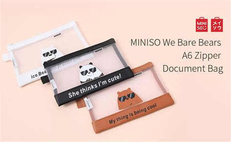 MINISO We Bare Bears Pencil Bag with Zipper, Document Bag for Kids ...