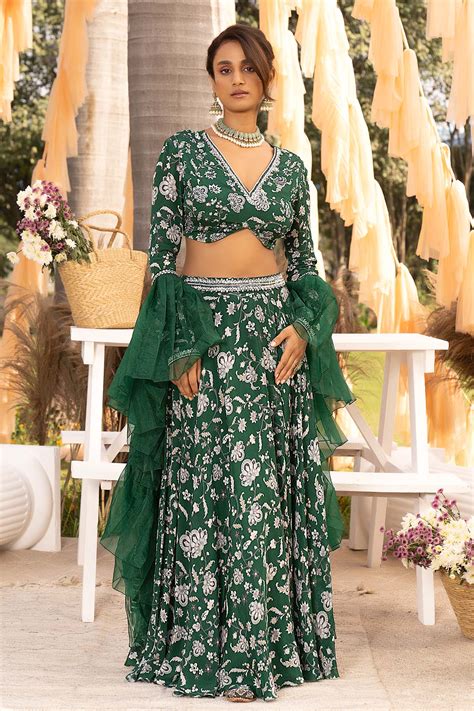 Bottle green printed lehenga set — GAIA by Archie