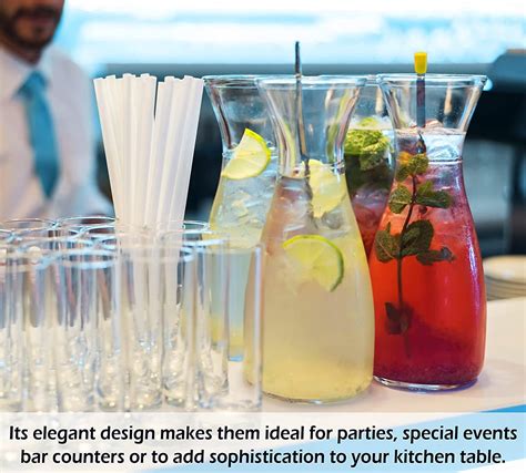 Buy Estilo Glass Beverage Pitcher Carafe With Plastic Lids, Narrow Neck ...