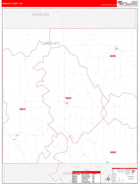 Greeley County, NE Zip Code Wall Map Red Line Style by MarketMAPS ...
