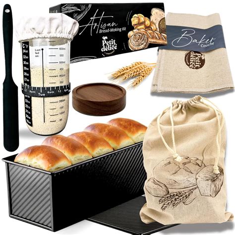 Petit delice Bread Making Kit, Pullman Loaf Pan with Lid 2lb, Sourdough ...