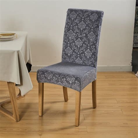 Buy Dark Grey Stretchable Embossed Velvet Chair Cover – HOKIPO | Har ...