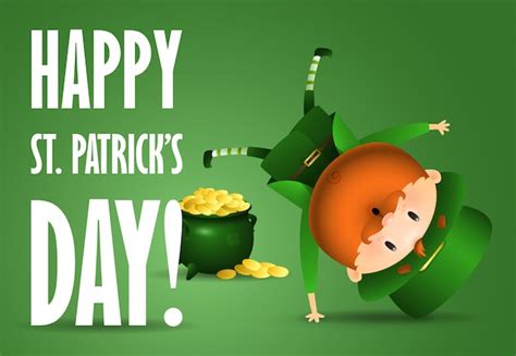 Happy St Patricks Day napis, radosny krasnoludek, garnek złota ...