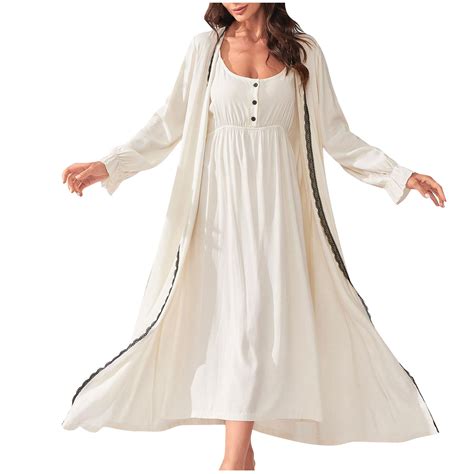 JIUKE Robe Sets for Women 2 Piece Nightgown Long Sleeve Bathrobe Soft ...