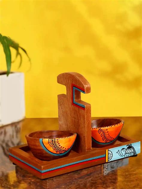 Buy Shilpkara Wooden Heirloom Serving Bowls with Tray in Sheesham Wood ...