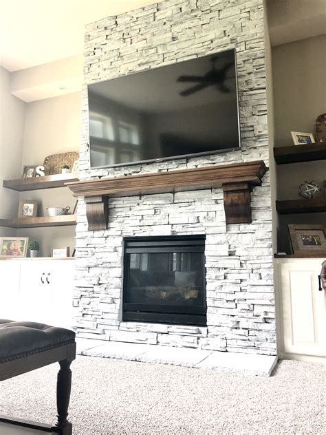 Stacked Stone Fireplace With White Mantle – Fireplace Guide by Chris