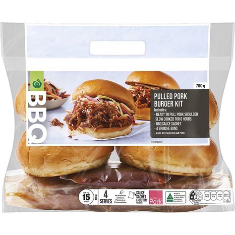 Woolworths Bbq Pulled Pork Burger Kit 700g | Woolworths