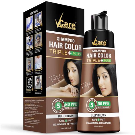 Buy VCare Shampoo Hair Colour Shampoo, Deep Brown 180ml for Women and ...